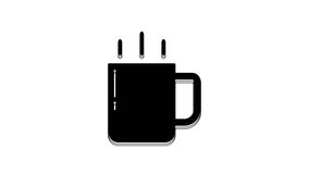 Black Coffee cup icon isolated on white background. Tea cup. Hot drink coffee. 4K Video motion graphic animation.