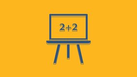 Blue Chalkboard icon isolated on orange background. School Blackboard sign. 4K Video motion graphic animation.