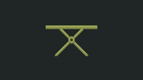 Green Ironing board icon isolated on black background. Steam iron. 4K Video motion graphic animation.