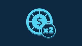 Blue Casino chips icon isolated on blue background. Casino gambling. 4K Video motion graphic animation.