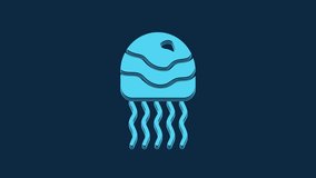 Blue Jellyfish icon isolated on blue background. 4K Video motion graphic animation.