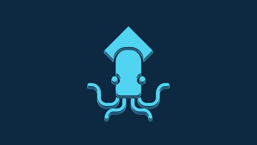 Blue Octopus icon isolated on blue background. 4K Video motion graphic animation.
