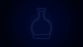 Glowing neon line Bottle with potion icon isolated on black background. Flask with magic potion. Happy Halloween party. 4K Video motion graphic animation.