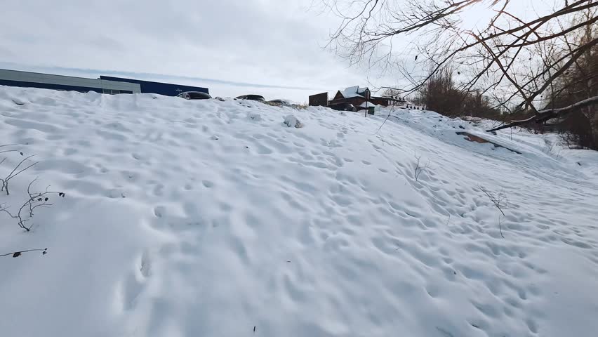 Nizhny Novgorod, Russia, February 13, 2023.  FPV shooting of skiers, aerial shooting of skiers, cross-country skiing