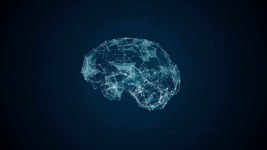 Motion graphic of Blue polygon digital brain logo with grid line and ai technology icon rotation on futuristic abstract background artificial intelligence concepts | Shutterstock HD Video #1103596963