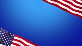 Animation video about memorial day with text , star sign , flag on blue background