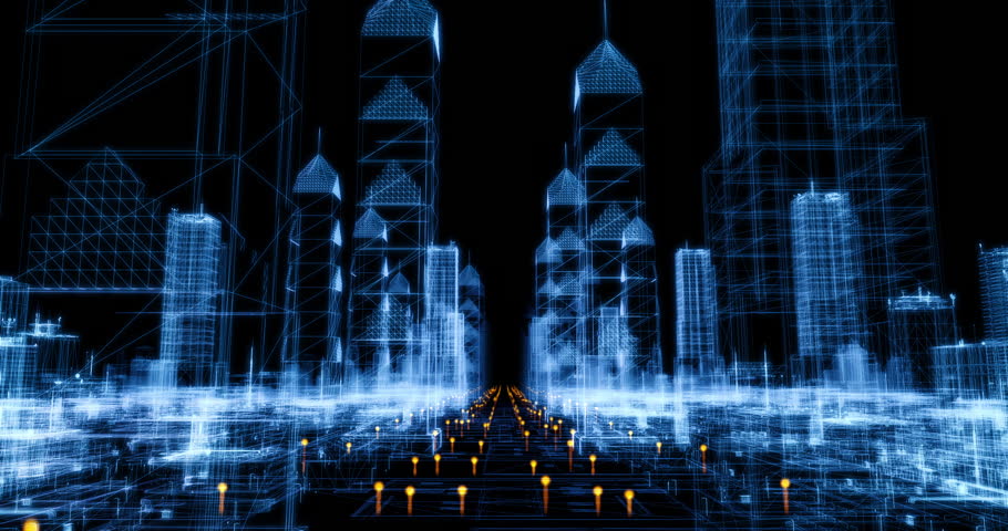 Flying Through Developed Smart City. Glowing Wireless Data Lines. High Speed Internet. Technology Related 3D Animation. Royalty-Free Stock Footage #1103602351