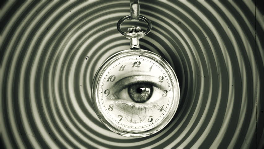 Hypnotic Eye Stare Pendulum Watch Hypnotize Clock Swings Retro Revival. Weird eye stare inside a hypnotic pendulum clock, vintage style. Motion background Royalty-Free Stock Footage #1103620559