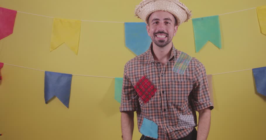 brazilian man dressed in festa junina clothes, festa de são joão, stingray, protocol scenes.