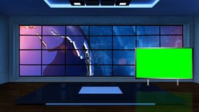 Blue colour in background window for Blue coloured set with Plasma Tv.  News base TV Program seamless loopable HD Video
