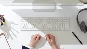 Top view desktop shot of woman working with computer. Typing on keyboard. - Powered by Shutterstock - Get 15% off with code: PIKWIZARD15