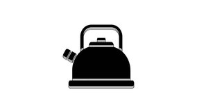 Black Kettle with handle icon isolated on white background. Teapot icon. 4K Video motion graphic animation.