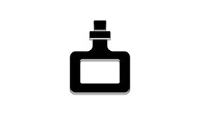 Black Sauce bottle icon isolated on white background. Ketchup, mustard and mayonnaise bottles with sauce for fast food. 4K Video motion graphic animation.