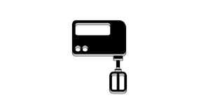 Black Electric mixer icon isolated on white background. Kitchen blender. 4K Video motion graphic animation.