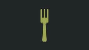Green Fork icon isolated on black background. Cutlery symbol. 4K Video motion graphic animation.