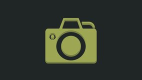 Green Photo camera icon isolated on black background. Foto camera icon. 4K Video motion graphic animation.