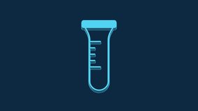 Blue Test tube and flask chemical laboratory test icon isolated on blue background. Laboratory glassware sign. 4K Video motion graphic animation.