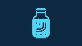 Blue Sea cucumber in jar icon isolated on blue background. Marine food. 4K Video motion graphic animation.