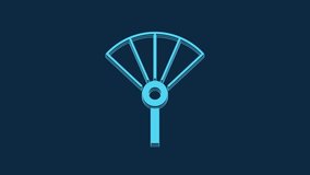 Blue Traditional paper chinese or japanese folding fan icon isolated on blue background. 4K Video motion graphic animation.