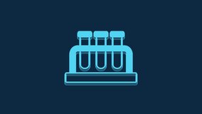 Blue Test tube and flask chemical laboratory test icon isolated on blue background. Laboratory glassware sign. 4K Video motion graphic animation.