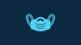 Blue Medical protective mask icon isolated on blue background. 4K Video motion graphic animation.