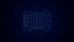 Glowing neon line Musical instrument accordion icon isolated on black background. Classical bayan, harmonic. 4K Video motion graphic animation.