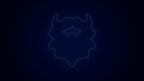 Glowing neon line Mustache and beard icon isolated on black background. Barbershop symbol. Facial hair style. 4K Video motion graphic animation.