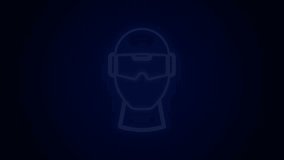 Glowing neon line Virtual reality glasses icon isolated on black background. Stereoscopic 3d vr mask. Optical head mounted display. 4K Video motion graphic animation.