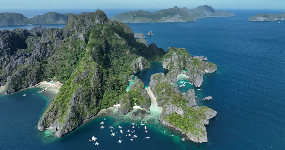 Aerial view of the amazing Big Lagoon in El Nido, Palawan, Philippines Royalty-Free Stock Footage #1103631473