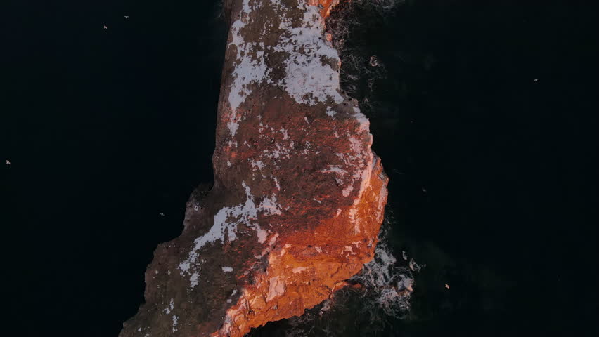 Drine top down view at 60fps of famous Perce rock in Percé, Québec, Canada.