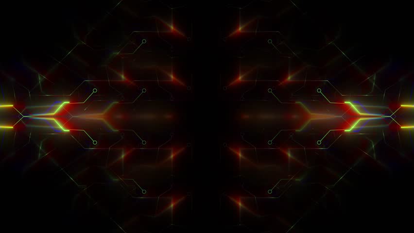 Abtract neon citcuit board background with prism effect.Technology motherboard elements.Podium for technology advertising.