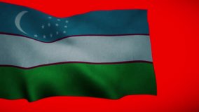 Uzbekistan Flag in windy time with green screen for better blend in movie clips