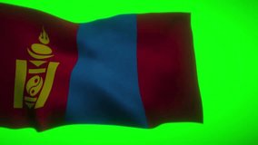 Flag of Mongolia in windy time with green screen for better blend in movie clips