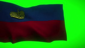Flag of Liechtenstein in windy time with green screen for better blend in movie clips