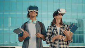 Students Wearing VR Headsets on Background of University. Virtual Reality Learning Concept. Robotization of Learning. Digital Education. Innovations in Education. Future Technologies - Powered by Shutterstock - Get 15% off with code: PIKWIZARD15