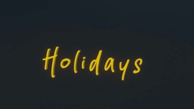 Happy holidays text with golden glow effect, Particles With Appearing Text Happy Holidays on Black Background, Happy Holidays in glitter letters

