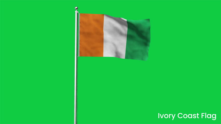High detailed flag of Ivory Coast. National Ivory Coast flag. Africa. Ivory Coast waving flag in the sky. 3D rendering. Green background. Royalty-Free Stock Footage #1103645643