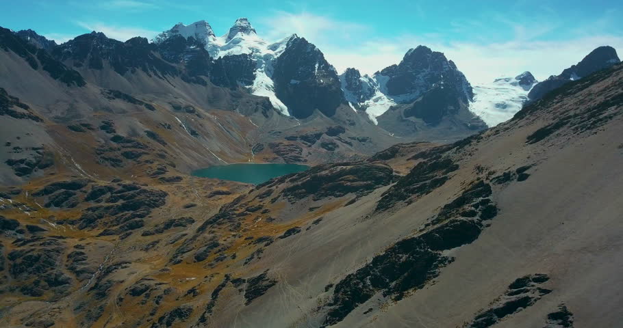 Aerial drone view of a picturesque alpine lake in the Andes Mountains of South America. Royalty-Free Stock Footage #1103662827