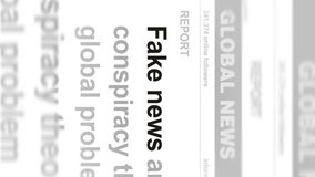 Vertical video: Headline news across international media with fake news and hoax information. Abstract concept of internet news titles on screens. Seamless and looped. - Powered by Shutterstock - Get 15% off with code: PIKWIZARD15