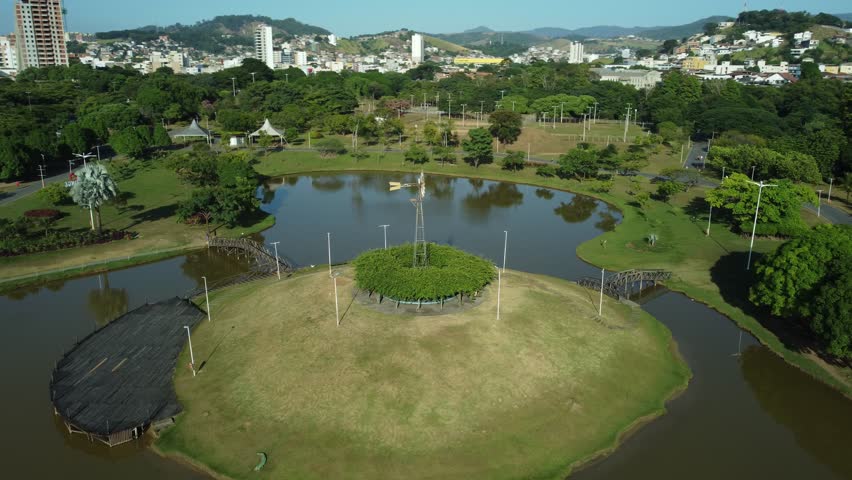 Aerial view of a beautiful park in a metropolitan city in Brazil