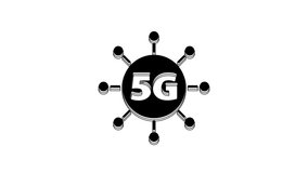 Black 5G new wireless internet wifi connection icon isolated on white background. Global network high speed connection data rate technology. 4K Video motion graphic animation.