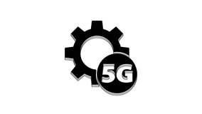 Black Setting 5G new wireless internet wifi connection icon isolated on white background. Global network high speed connection data rate technology. 4K Video motion graphic animation.