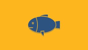 Blue Fish icon isolated on orange background. 4K Video motion graphic animation.