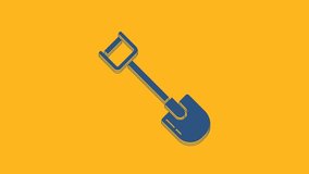 Blue Shovel icon isolated on orange background. Gardening tool. Tool for horticulture, agriculture, farming. 4K Video motion graphic animation.