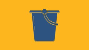 Blue Bucket icon isolated on orange background. 4K Video motion graphic animation.