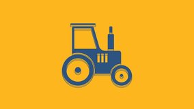 Blue Tractor icon isolated on orange background. 4K Video motion graphic animation.