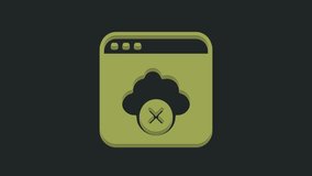 Green Failed access cloud storage icon isolated on black background. Cloud technology data transfer and storage. 4K Video motion graphic animation.