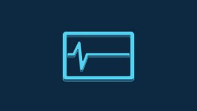 Blue Beat dead in monitor icon isolated on blue background. ECG showing death. 4K Video motion graphic animation.