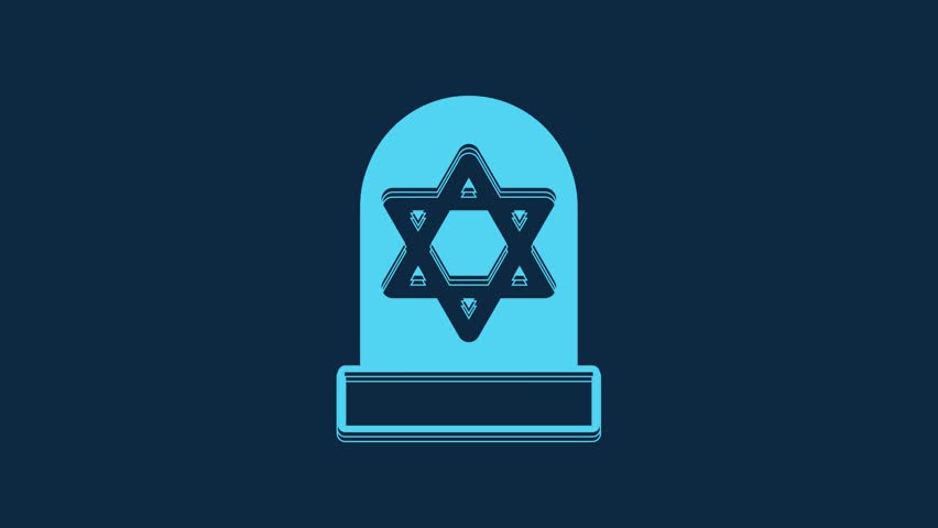 Blue Tombstone with star of david icon isolated on blue background. Jewish grave stone. Gravestone icon. 4K Video motion graphic animation.