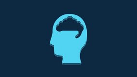 Blue Human brain icon isolated on blue background. 4K Video motion graphic animation.